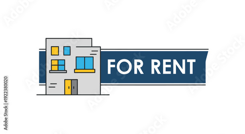 Modern Apartment Building with For Rent Sign.