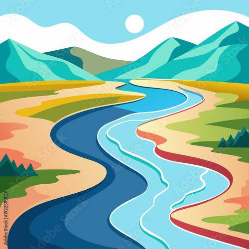 Winding River Delta Landscape Under a Bright Sun