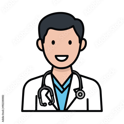 Doctor Icon Illustration with Stethoscope Smiling