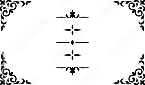 Elegant black ornamental corners and sophisticated page dividers enhance any design project