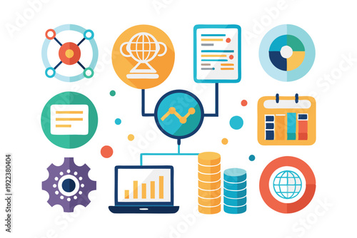 data analytics technology flat icons set vector on white background