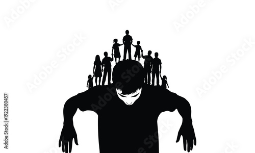 Silhouette of a man with people on his shoulders illustration