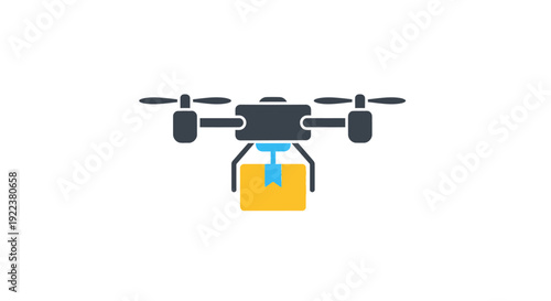 Drone Carrying Yellow Package Delivery.