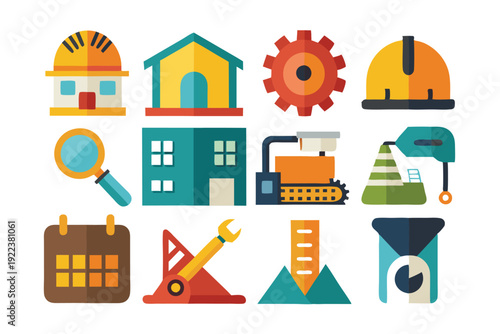 construction icons flat set vector on white background