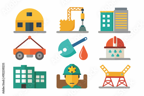 construction icons flat set vector on white background