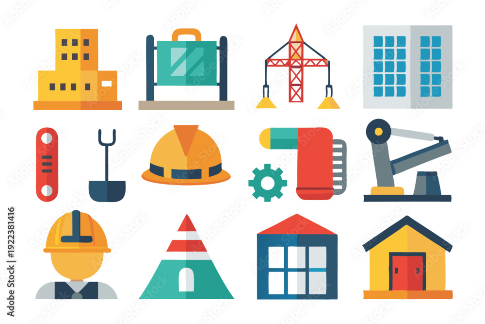 Naklejka premium construction icons flat set vector on white background