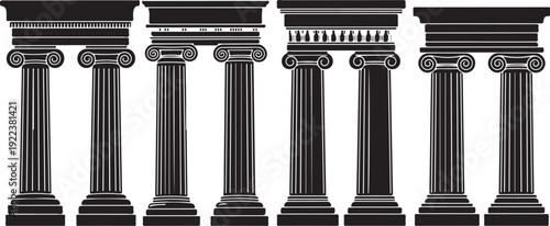 Set of black and white ancient Greek pillars illustration