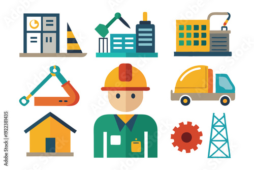 construction icons flat set vector on white background