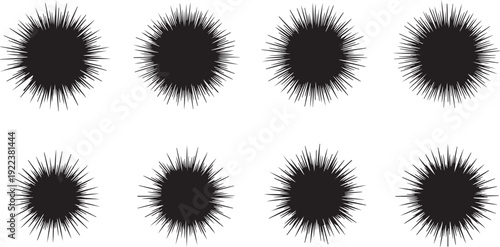 Collection of black spiky circular shapes on white background