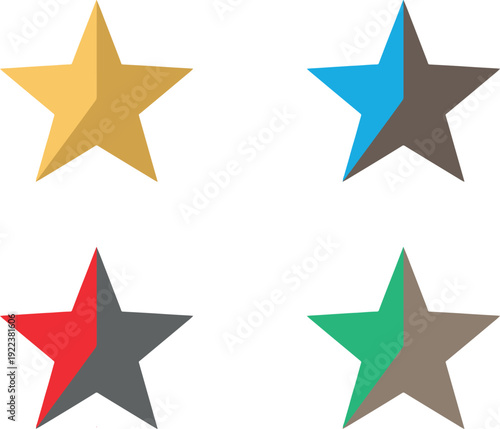 Set of colorful star icons in various colors and shades