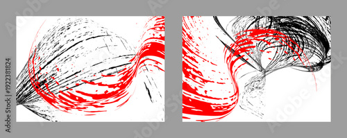 Strokes of black and red paint on a white background. Set of two templates. Graffiti element. Design template for the design of banners, posters, booklets, covers, magazines. EPS 10