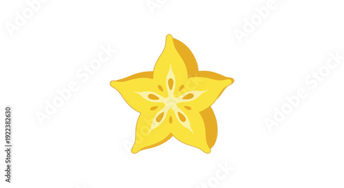 A vibrant yellow star fruit slice with visible seeds and a star shape.