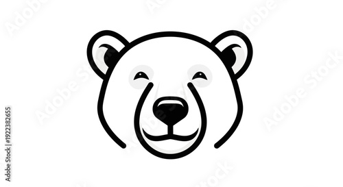 Smiling Black and White Cartoon Bear Head Illustration.
