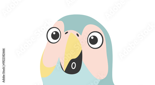 Cute Cartoon Parrot Head with Wide Eyes and Open Beak.