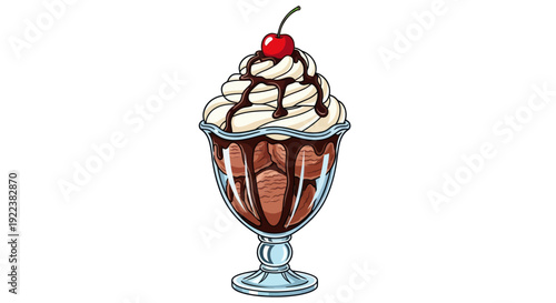 Delicious Chocolate Sundae with Whipped Cream and Cherry Topping.