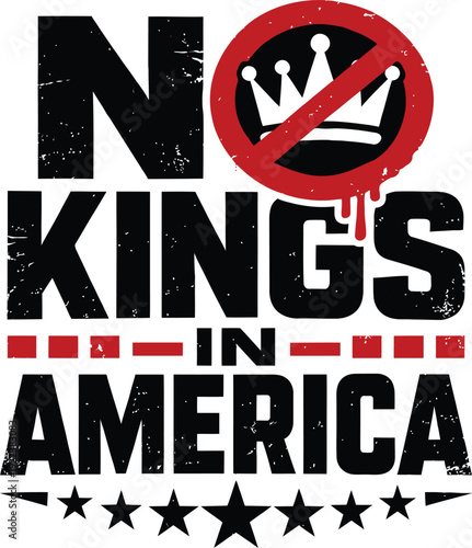 No Kings In America Bold Patriotic Typography Design with Crown Symbol and Stars