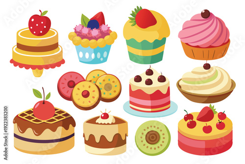 cakes and sweets set vector on white background