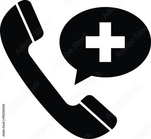 Fotografia Silhouette of telephone handset with medical cross speech bubble, symbolizing em