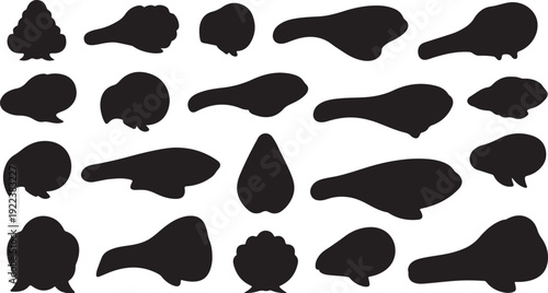 Collection of various black chicken silhouettes on white background