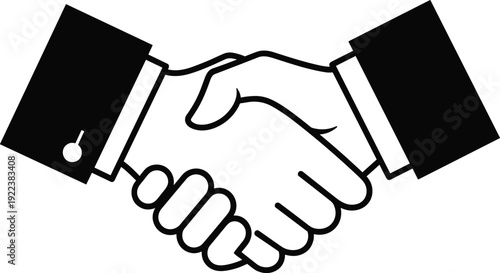 Silhouette of two hands in formal handshake, symbolizing business, agreement, partnership, diplomacy, trust, and cooperation