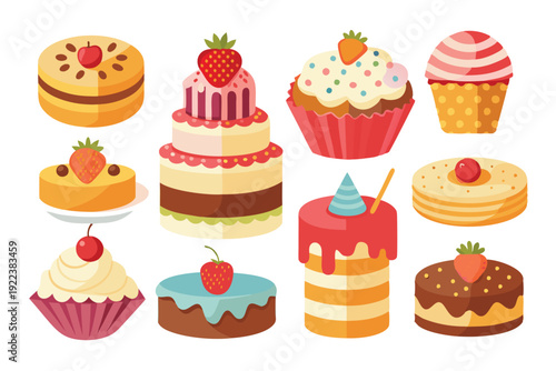 cakes and sweets set vector on white background