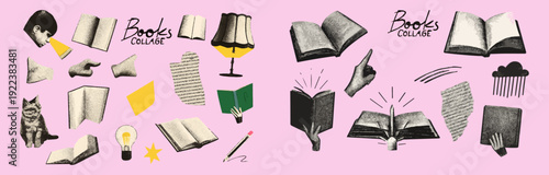 Hand Drawn Books and Reading Doodle Set Vector Illustration Collection