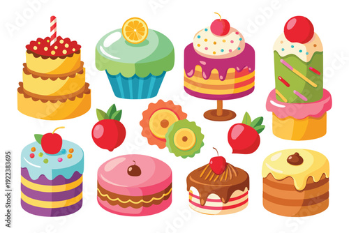 cakes and sweets set vector on white background