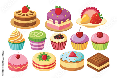 cakes and sweets set vector on white background