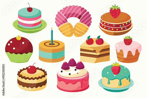 cakes and sweets set vector on white background