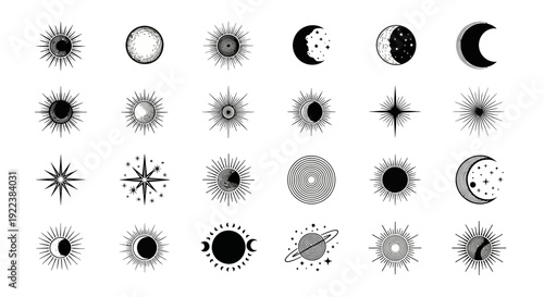 Collection of Various Celestial Body Icons.