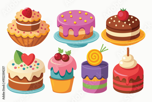 cakes and sweets set vector on white background
