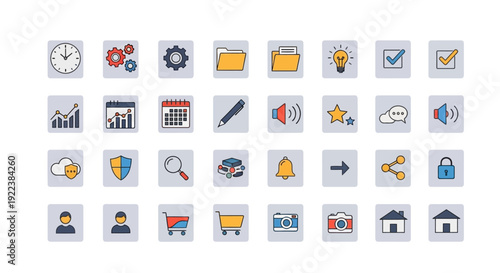 Collection of business and technology icons.