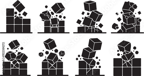 Geometric shapes falling apart in a chaotic motion sequence