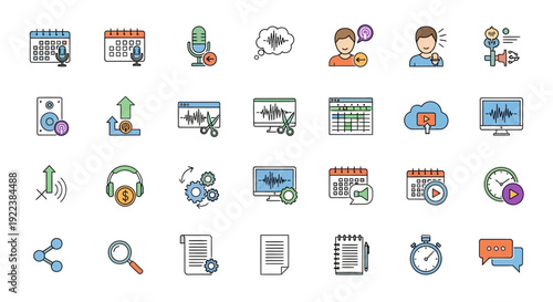 Collection of business icons and symbols.