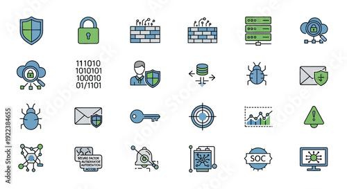 Collection of cybersecurity icons and symbols.