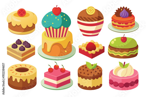 cakes and sweets set vector on white background