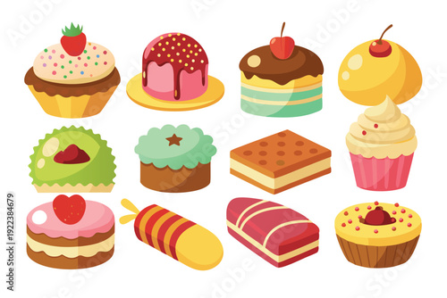 cakes and sweets set vector on white background