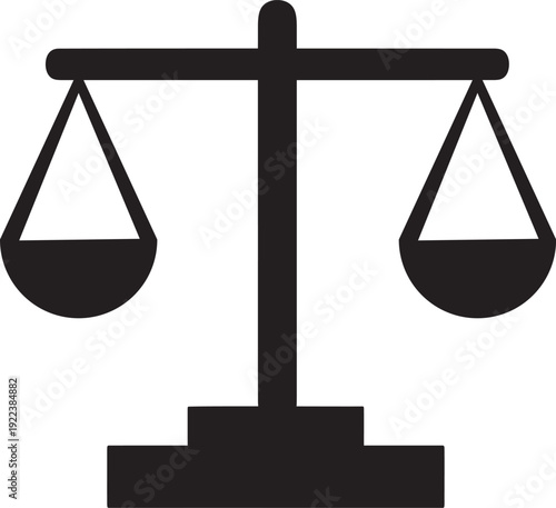 Black silhouette of a classic balance scale, symbolizing justice, law, fairness, and legal concepts.