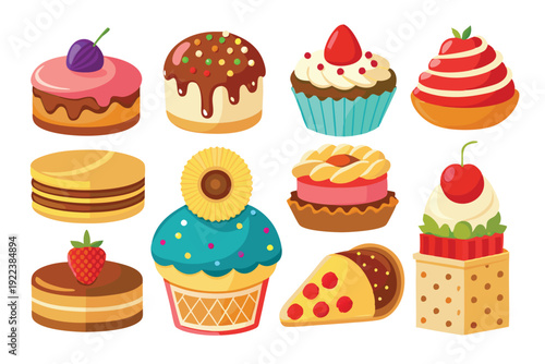 cakes and sweets set vector on white background