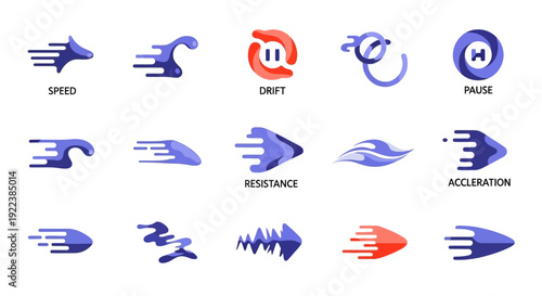 Collection of icons representing physics concepts.