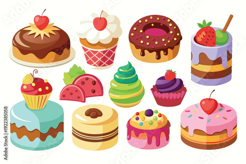 cakes and sweets set vector on white background