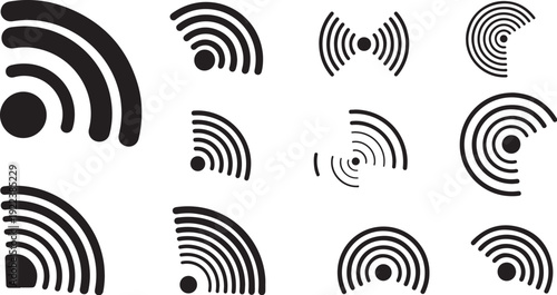 Black and white WiFi symbol icons on plain background