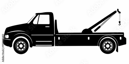 Tow Truck with Crane Boom and Hook Silhouette