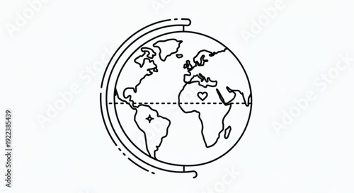 Globe illustration with heart and star on americas symbolizing global connection and travel