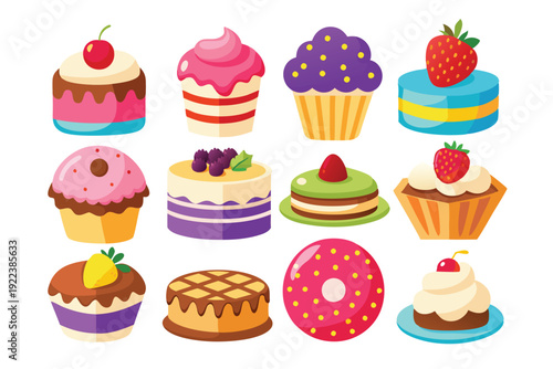 cakes and sweets set vector on white background