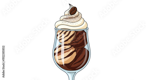 Delicious Chocolate and Vanilla Ice Cream Sundae with Whipped Cream Topping in a Glass.