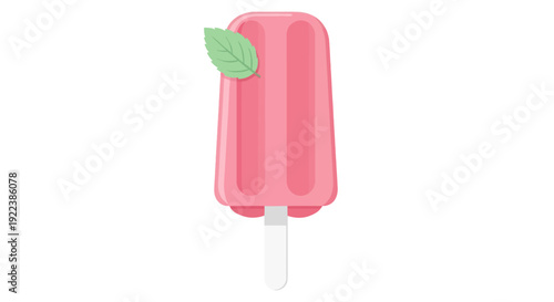 Refreshing Pink Popsicle with Green Leaf Garnish on a Stick.