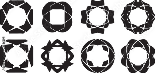 Geometric shapes and abstract designs in black and white