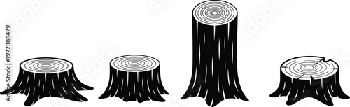 Tree stump illustration featuring varied heights and cracked surfaces with visible growth rings symbolizing forestry, dendrochronology, environment, nature, and educational graphics