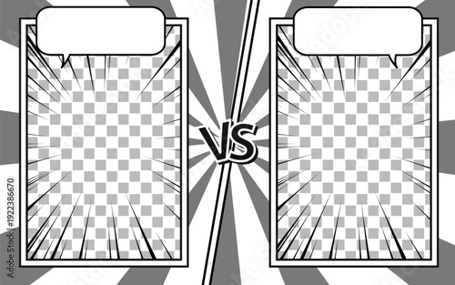 Comic cartoon versus fight background with two battle panel and speech bubbles for text
